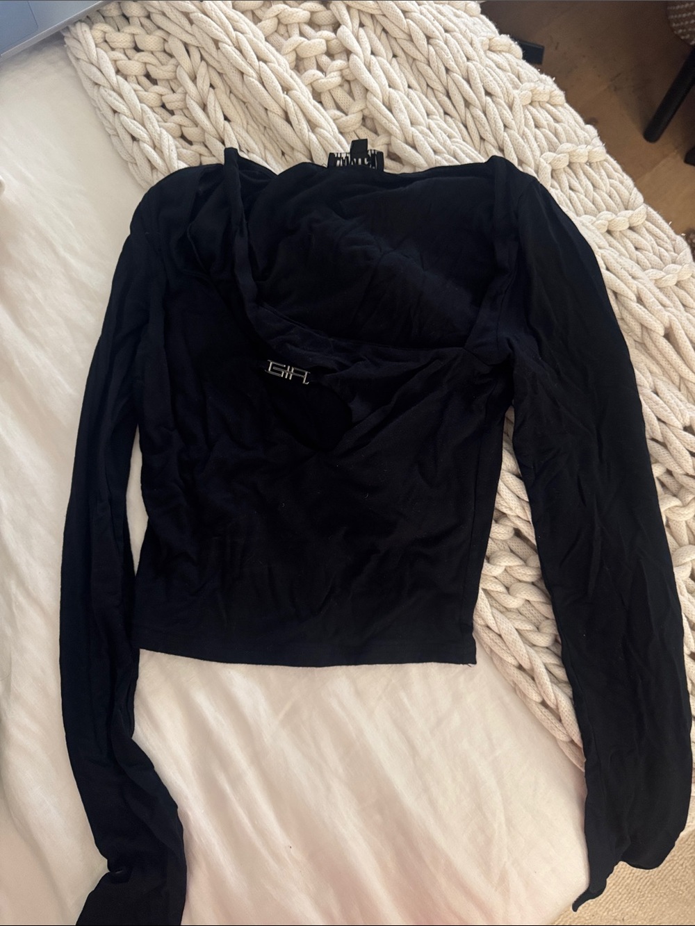 I.AM.GIA Black Long Sleeve Draped Top